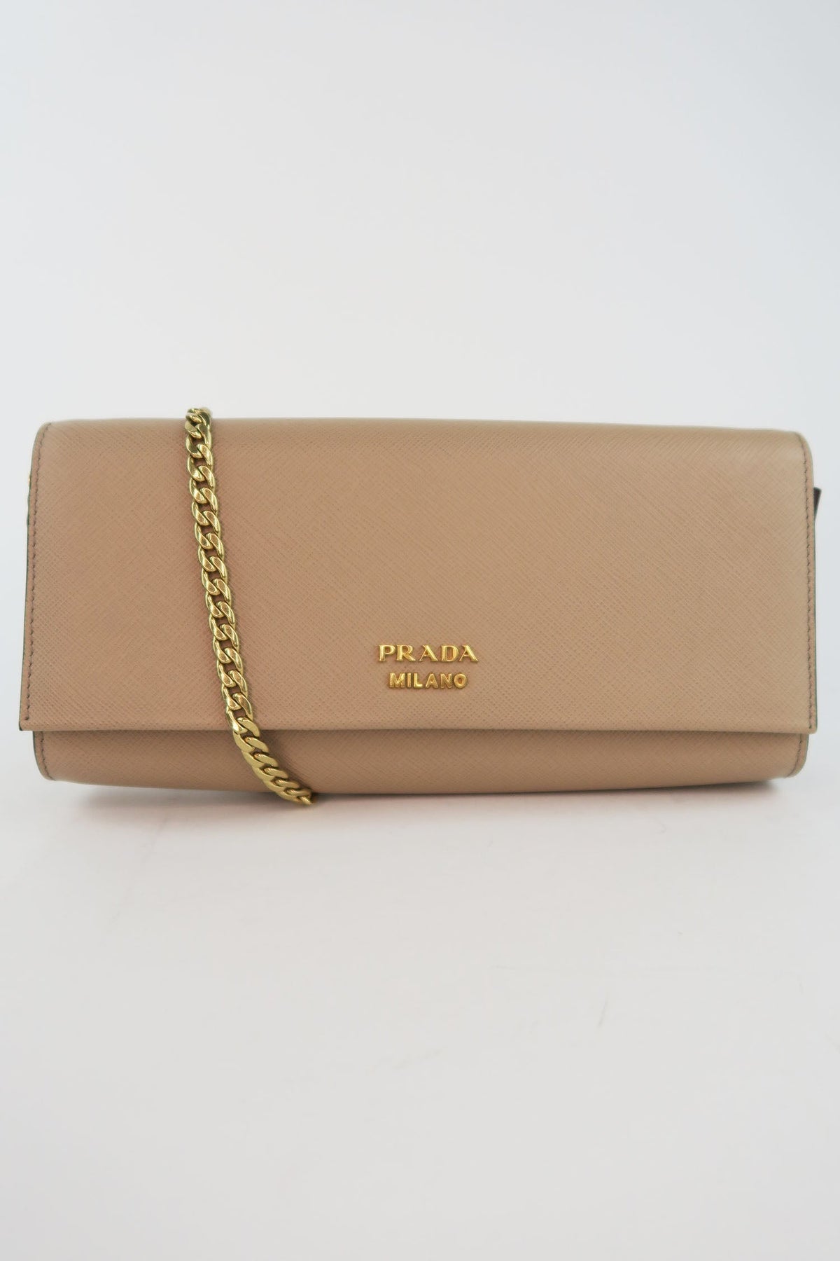 Prada Saffiano Leather Clutch & Chain