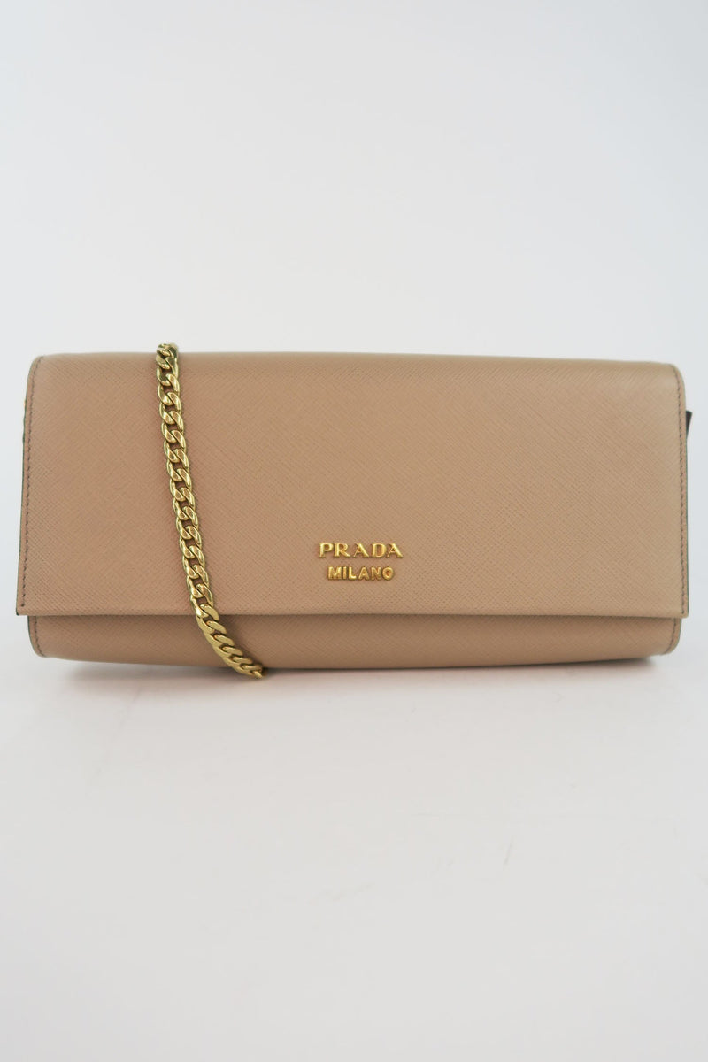 Prada Saffiano Leather Clutch & Chain