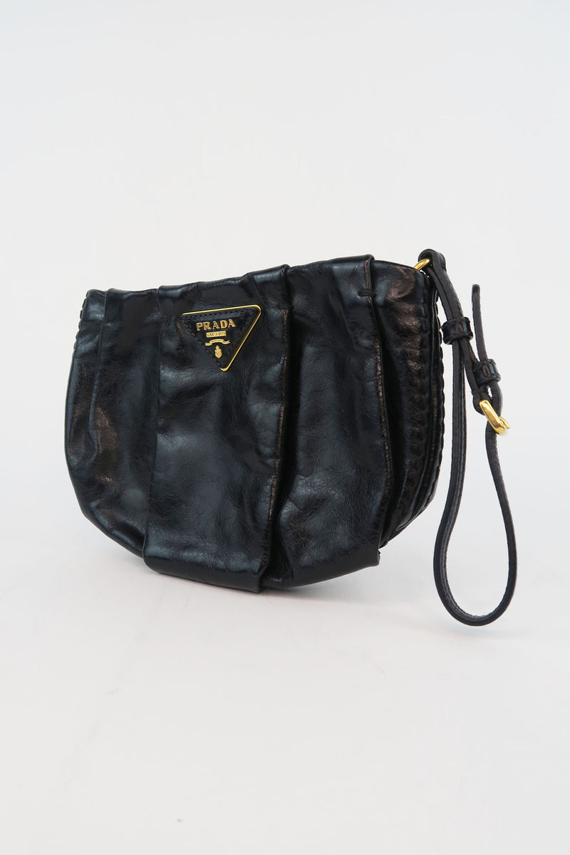 Prada Pleated Leather Wristlet