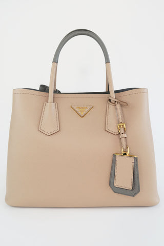 Prada Saffiano Medium Double Tote w/ Strap - Designer Handbags at The Find Luxury Resale - Vancouver, Canada