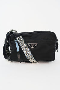 Prada Black Tessuto Studded Camera Bag