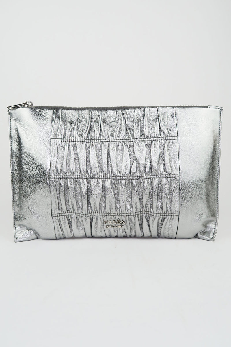 Prada Nappa Gaufre Clutch Metallic