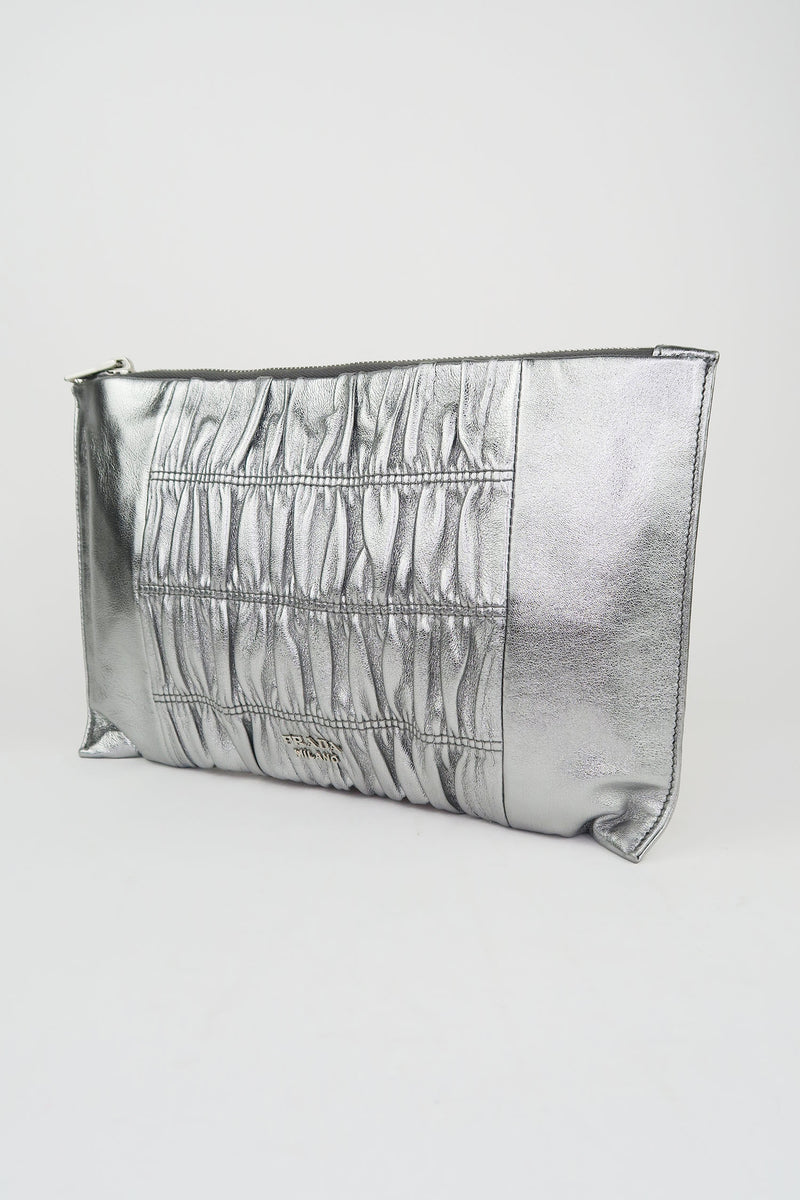 Prada Nappa Gaufre Clutch Metallic