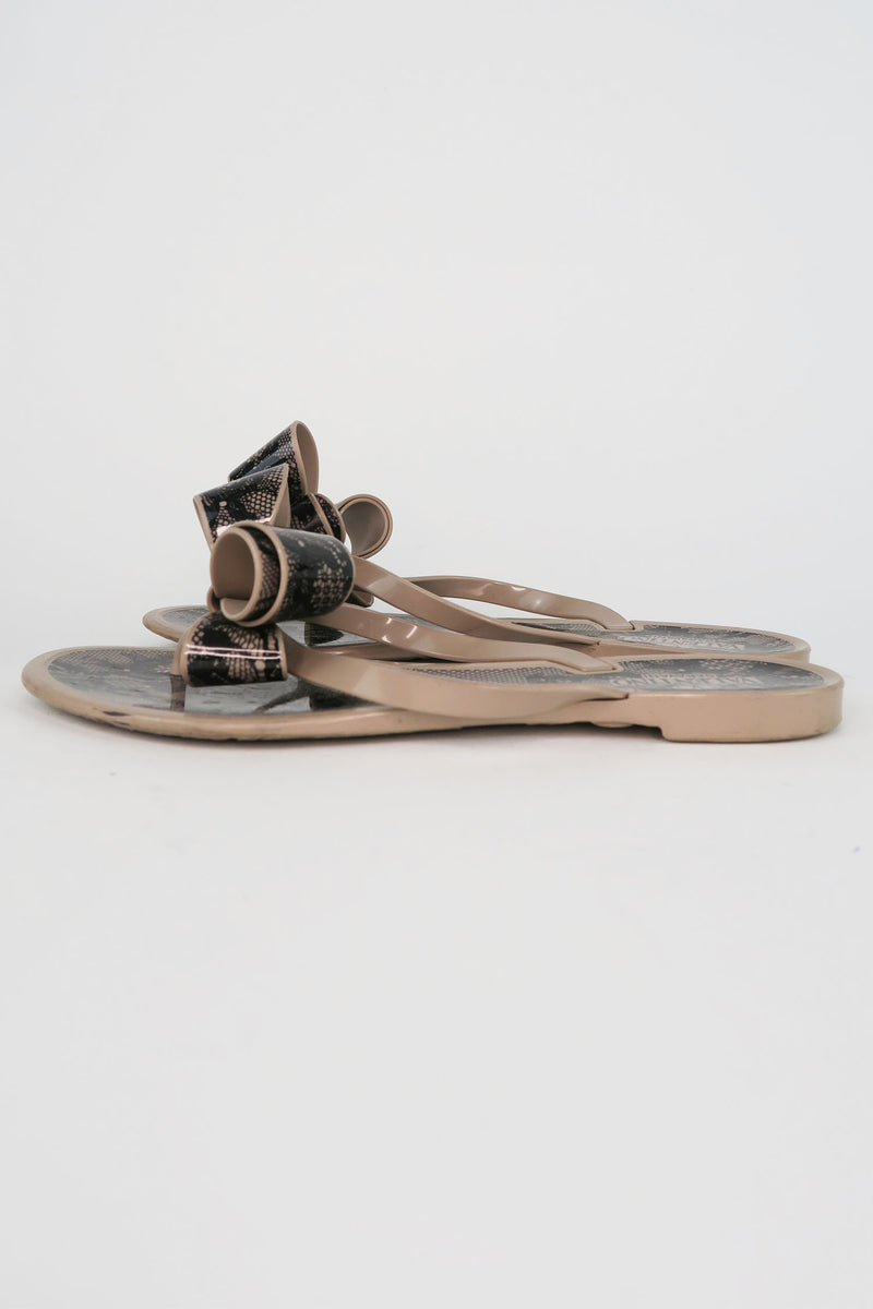 Valentino Lace Print Bow Accents Slides sz 38