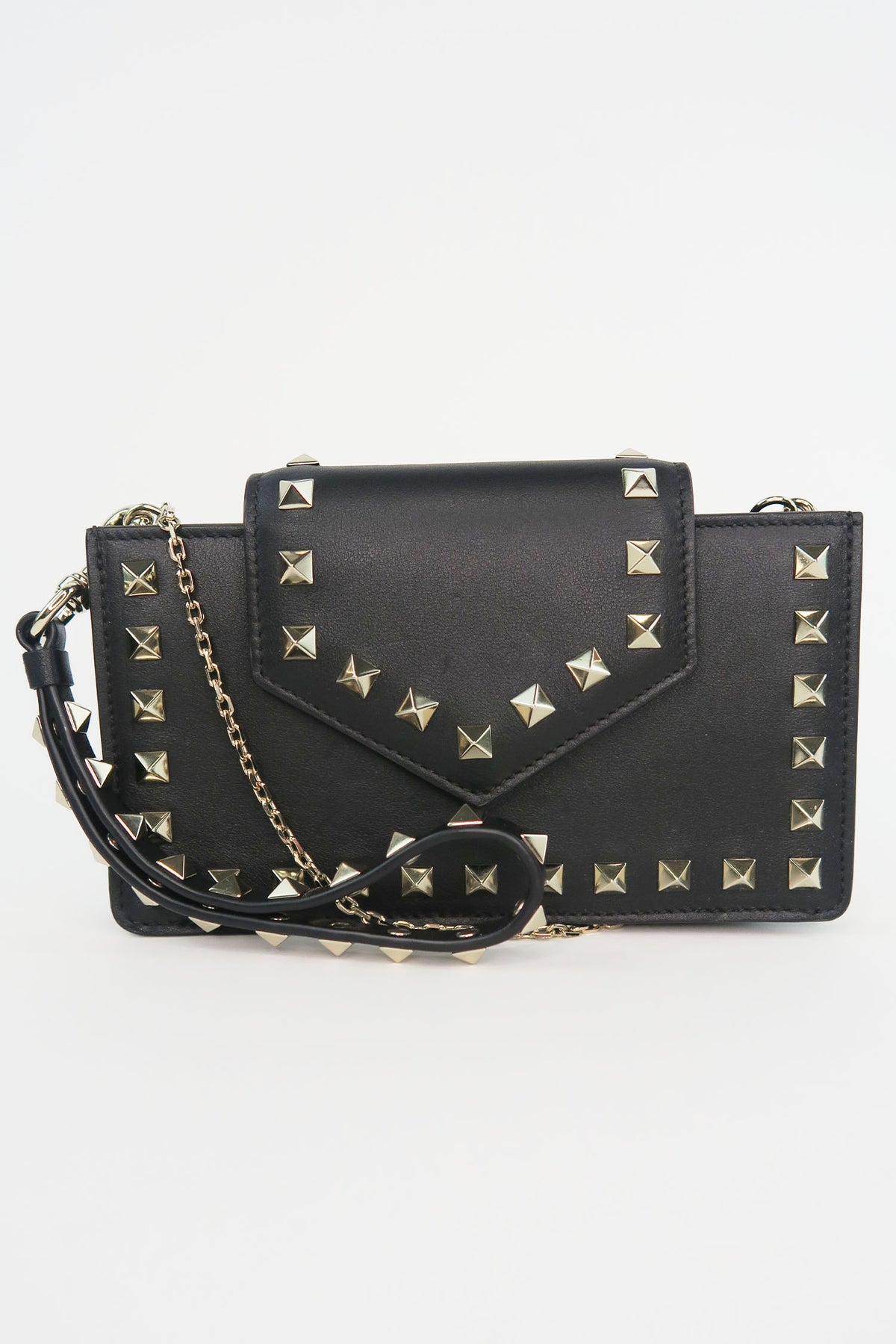 Valentino Rockstud Accents Leather Wristlet w. Chain