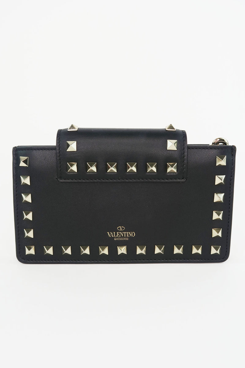 Valentino Rockstud Accents Leather Wristlet w. Chain